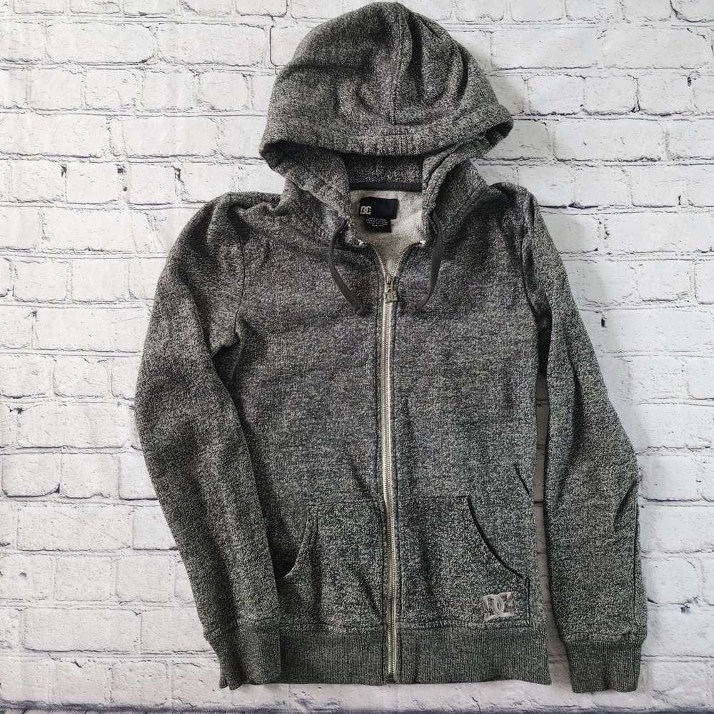 DC Shoes Womens Full Zip Hoodie Grey Marled Fleece Sweatshirt Small Logo